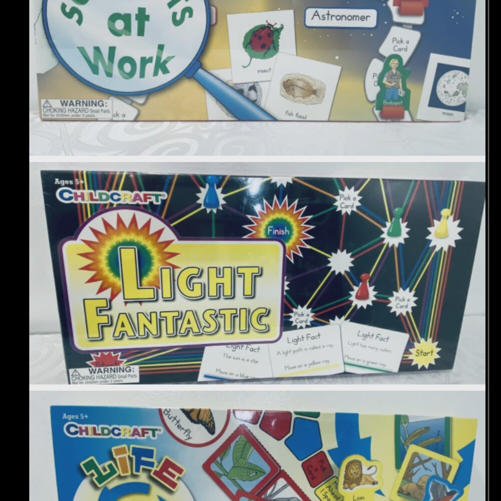(3) NEW Childcraft Science Kits LIGHT FANTASTIC/LIFE CYCLES/SCIENTISTS AT WORK